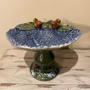 Vintage Majolica Style Bird Bath Pedestal Compote / Serving Dish or Centerpiece